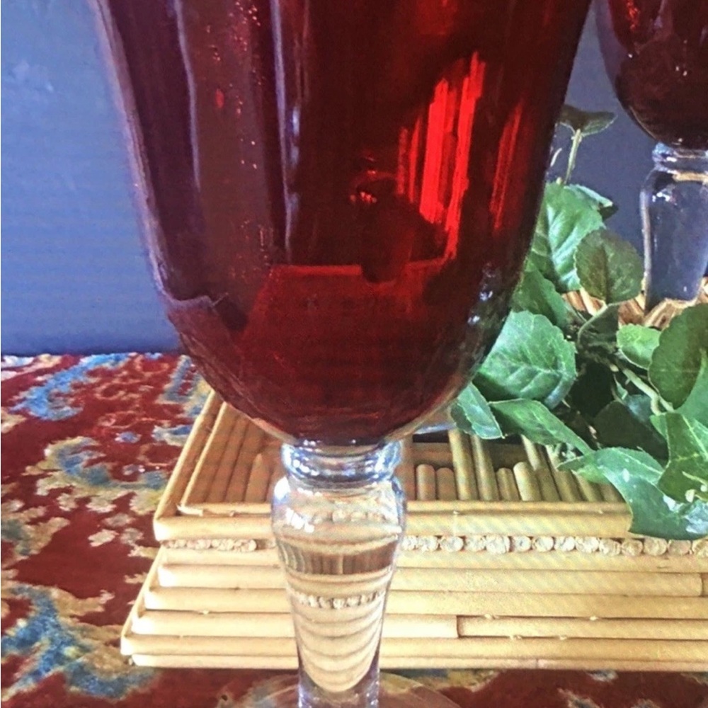 4 Vintage Cristal D'Arques Durand Ruby Red Wine Water Glasses Goblets 8" EC - Picture 3 of 5